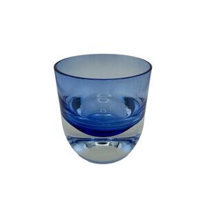 Block Crystal Whiskey Glass Clear with Cobalt Blue Tint and Weighed Bottom 8 oz